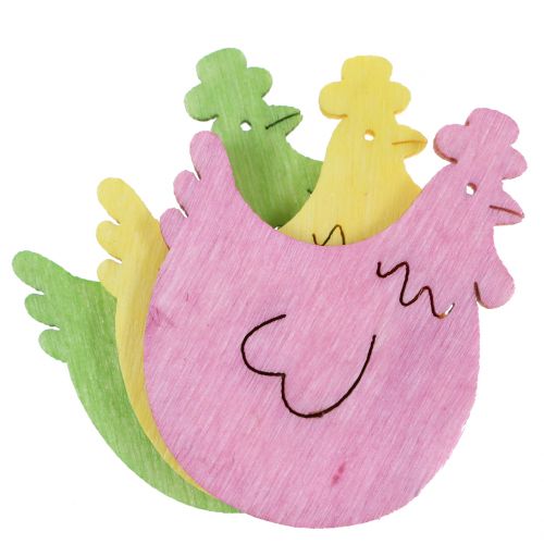 Article Poulet en bois décorations à épandre couleurs assorties 4cm 72pcs