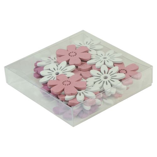 Article Décoration de table fleurs bois blanc rose violet 3,5cm 36pcs
