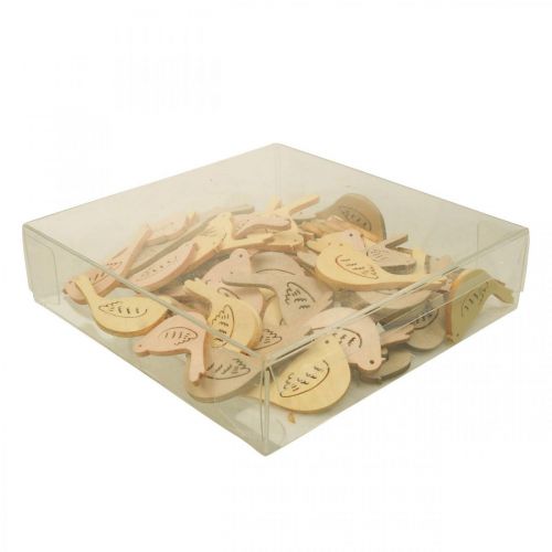 Article Décoration oiseau déco bois printemps jaune/beige/orange Ø4cm 72 pcs