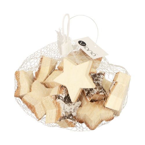 Article Décoration de Noël étoiles en bois écorce blanchie Ø5cm 12 pcs