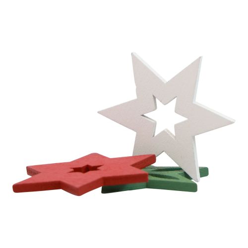 Article Décoration de Noël étoiles en bois rouge/blanc/vert Ø3,5cm 72 pcs