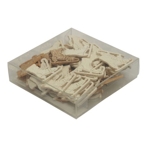 Article Décoration d&#39;hiver patin à glace en bois paillettes 4x3,5 cm 72 pcs