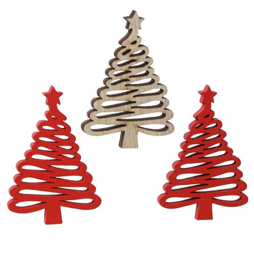 Floristik24 Pièces à disperser en bois de sapin avec étoile rouge naturel 3x4,5cm 72 pcs