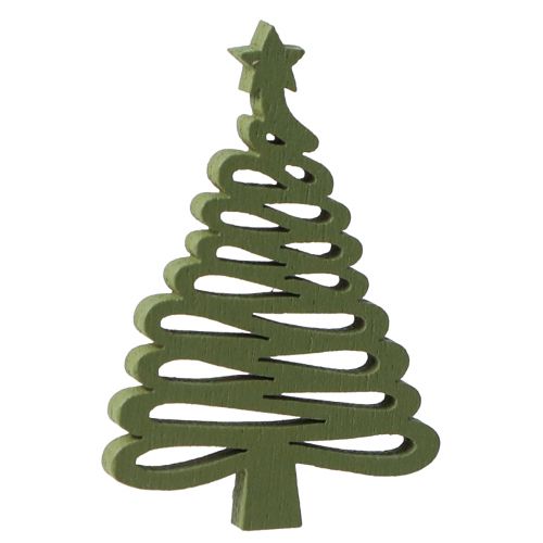 Article Étoiles en bois Motif sapin de Noël Marron Vert 3×4,5cm 72pcs