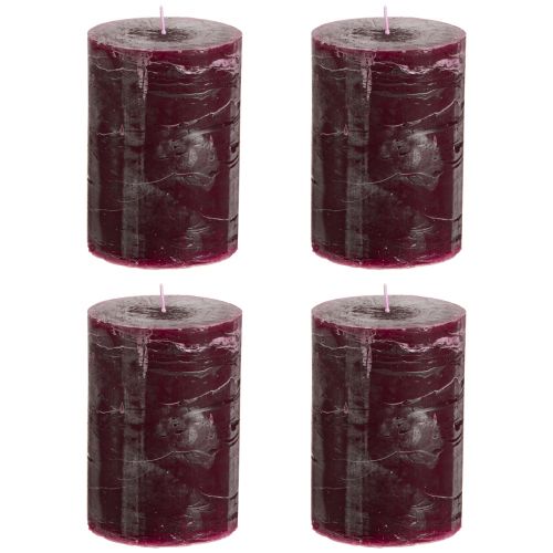 Article Bougies piliers Bougies bordeaux couleur unie 70x100mm 4 pcs