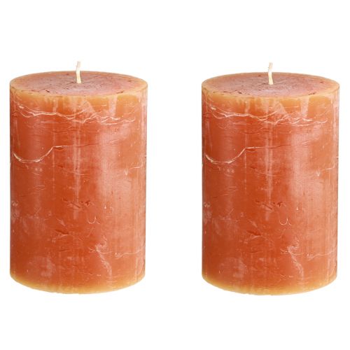 Article Bougies piliers orange foncé couleur unie Sunset 85×120mm 2 pcs