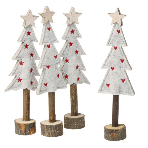 Décoration de sapin de Noël feutre étoile coeur beige rouge H21cm 4 pièces