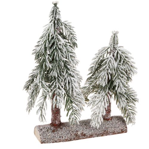 Floristik24 Décoration de sapin de Noël vert blanc hiver sur socle en bois H28cm