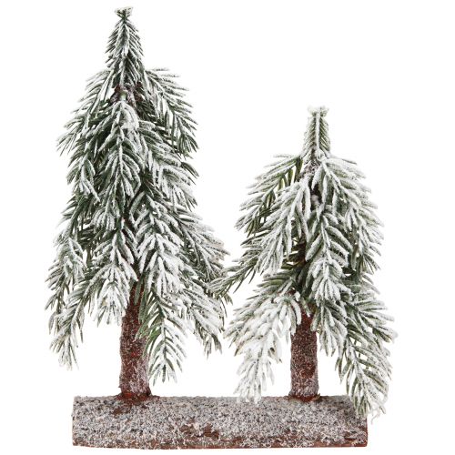 Article Décoration de sapin de Noël vert blanc hiver sur socle en bois H28cm