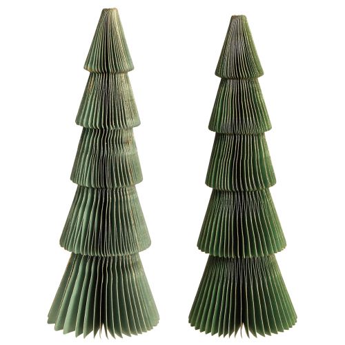 Sapin de Noël papier nid d&#39;abeille Noël vert or H30cm 2 pièces