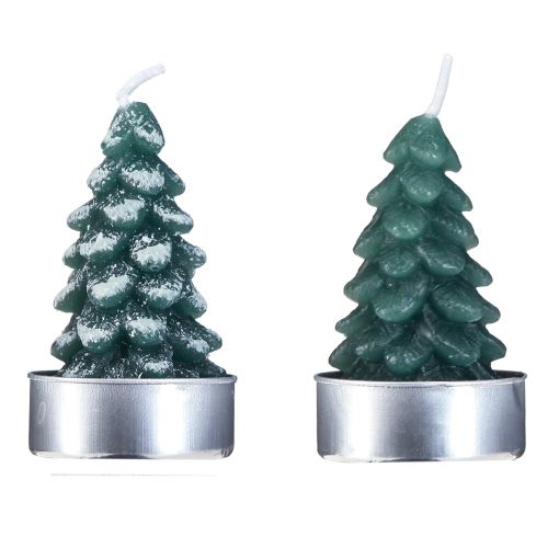 Floristik24 Bougies chauffe-plat Sapin de Noël vert enneigé 6,5cm 8pcs