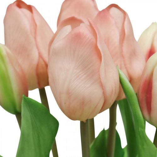 Article Tulipes artificielles Real-Touch rose pêche 38cm bouquet de 7 pcs