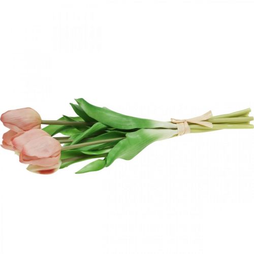 Article Tulipes artificielles Real-Touch rose pêche 38cm bouquet de 7 pcs