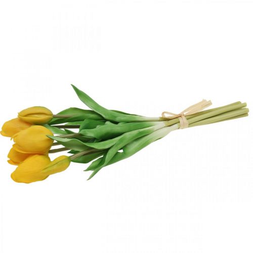 Floristik24 Tulipe fleur artificielle jaune real touch décoration printanière 38cm bouquet de 7 pièces