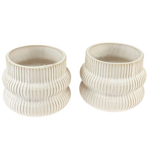 Article Jardinière cache-pot en céramique motif rainuré Ø10cm H11cm 2pcs