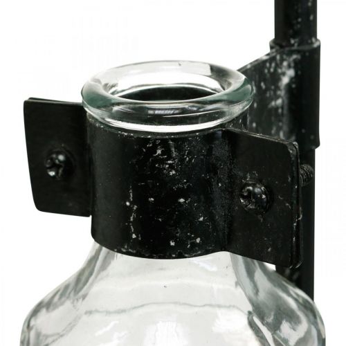 Article Vase décoratif verre bouteille décorative avec support en métal noir Ø13cm