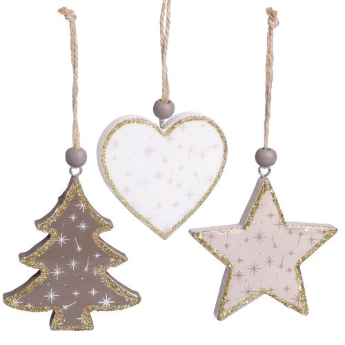 Floristik24 Pendentif de Noël étoile arbre coeur bois 6,5/7cm 6 pcs