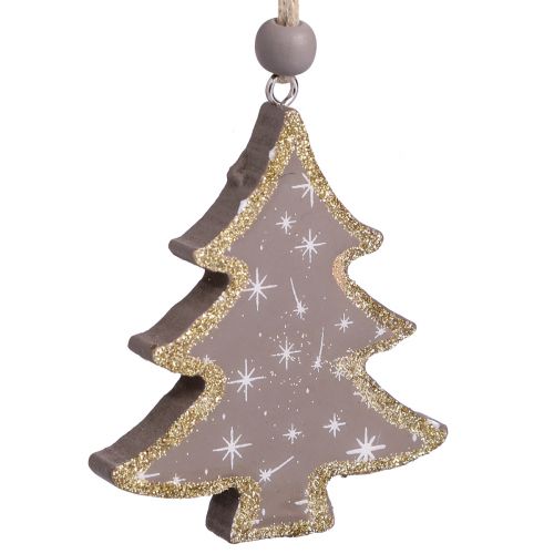 Article Pendentif de Noël étoile arbre coeur bois 6,5/7cm 6 pcs