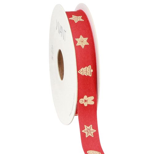 Article Ruban de Noël en ruban motif rouge et crème L15mm L15m