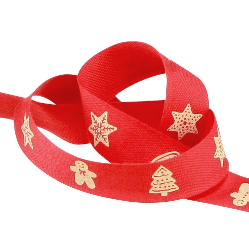 Article Ruban de Noël en ruban motif rouge et crème L15mm L15m