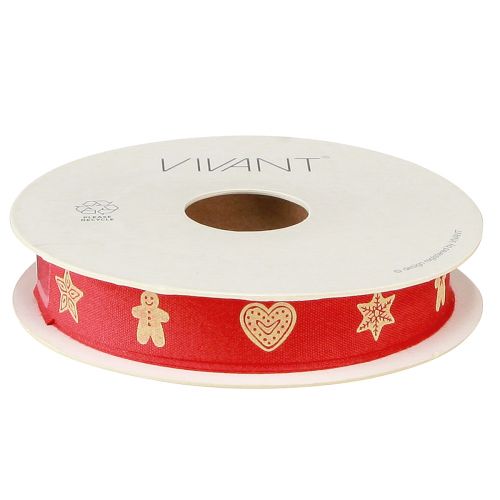 Article Ruban de Noël en ruban motif rouge et crème L15mm L15m