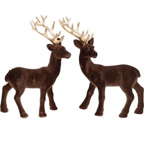 Décoration de Noël cerf décoratif à poser marron, doré 20cm 2 pcs