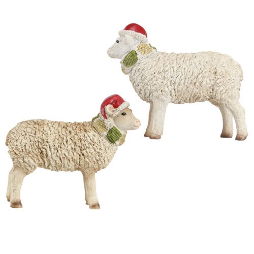 Article Figurines de Noël mouton avec bonnet et écharpe L16cm 2 pièces