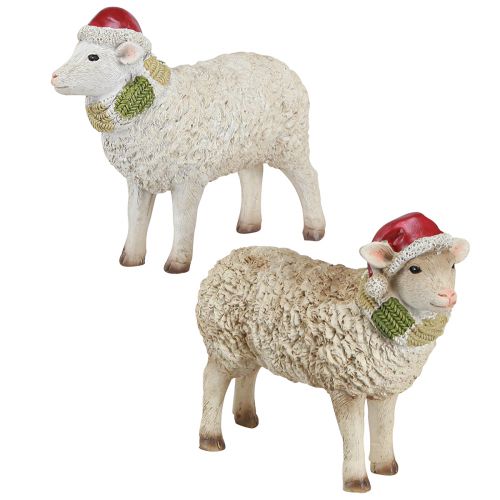 Article Figurines de Noël mouton avec bonnet et écharpe L16cm 2 pièces