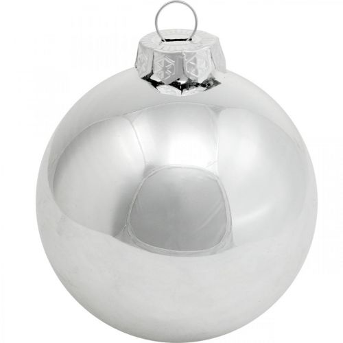 Article Boule en verre, décorations d&#39;arbre, boule de sapin de Noël argent H8.5cm Ø7.5cm vrai verre 12pcs