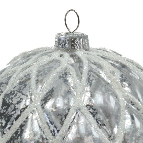 Article Boules de Noël avec motif losange argent mat, brillant Ø8cm 2pcs