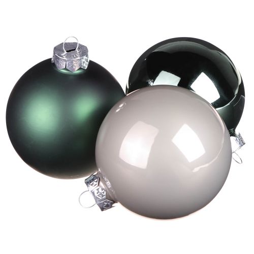 Boules de Noël boules de verre gris vert Ø7,5cm 12 pcs