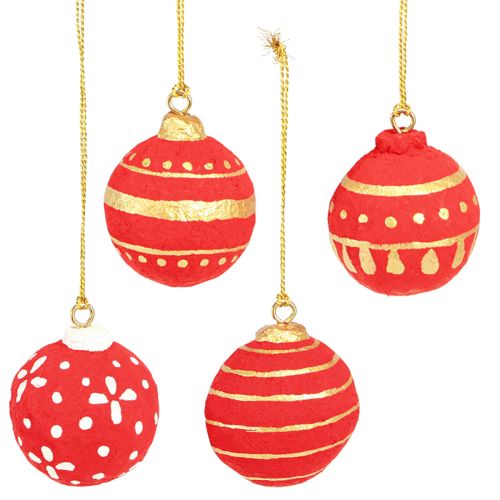 Floristik24 Boules de Noël en papier mâché à suspendre rouge Ø5,5cm 4 pcs