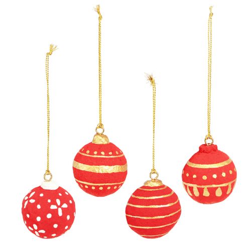 Article Boules de Noël en papier mâché à suspendre rouge Ø5,5cm 4 pcs