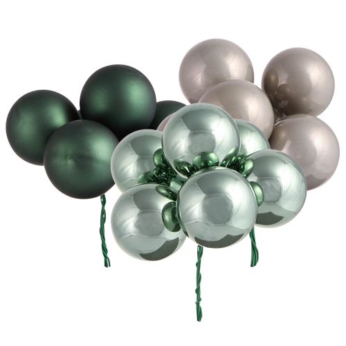 Boules de Noël sur fil en verre vert gris Ø40mm 32 pcs