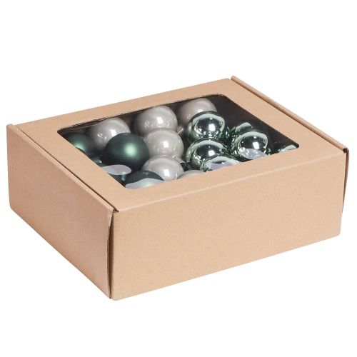 Article Boules de Noël sur fil en verre vert gris Ø40mm 32 pcs