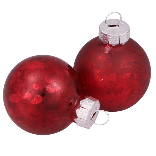 Boules de Noël en verre vintage rouge mini Ø3cm 22 pcs