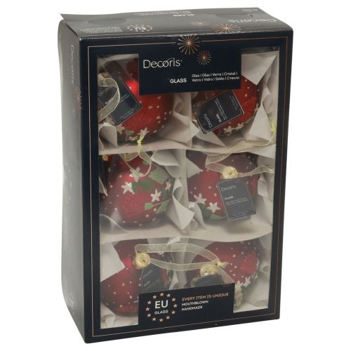 Article Boules de Noël en verre rouge Boules de sapin de Noël prairie Ø8cm 6pcs