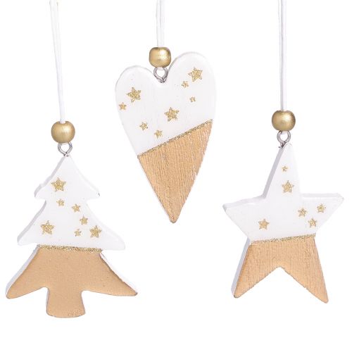 Floristik24 Décorations de Noël Coeur Sapin Étoile en bois 6,5-7cm 6pcs