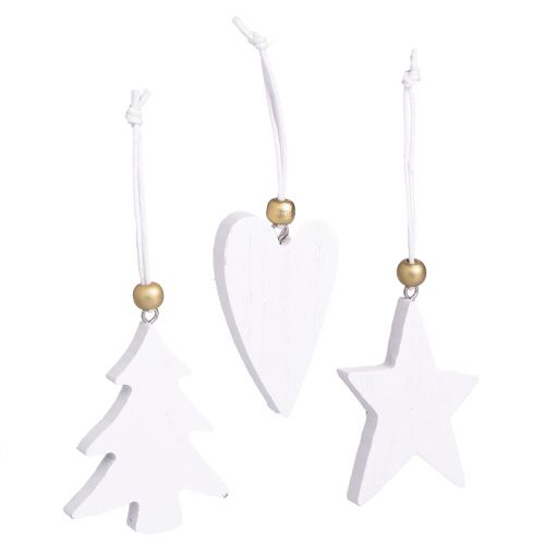 Article Décorations de Noël Coeur Sapin Étoile en bois 6,5-7cm 6pcs