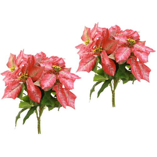 Article Poinsettia Artificiel Rouge Rose L35cm 6pcs 2 bouquets