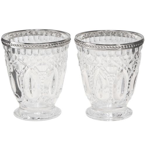 Lanterne en verre avec bord métallique transparent Ø9cm H10,5cm 6 pcs