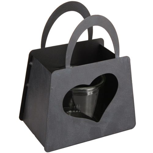 Sac décoratif en métal lanterne avec coeur anthracite H18cm 2pcs