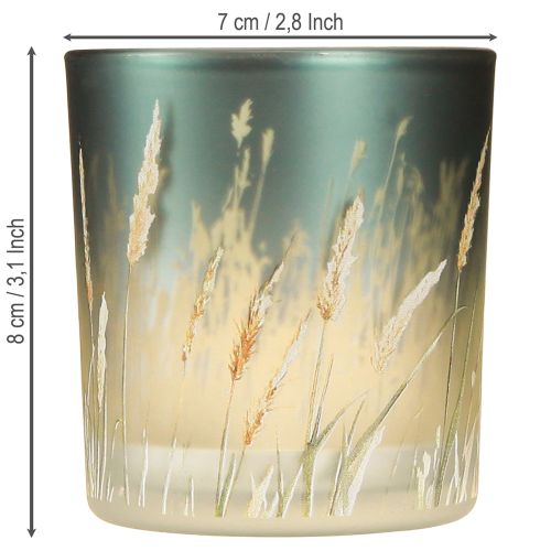 Article Lanterne décorative en verre avec motif d'herbe pour une ambiance chaleureuse, bleue, 8 cm, lot de 4.