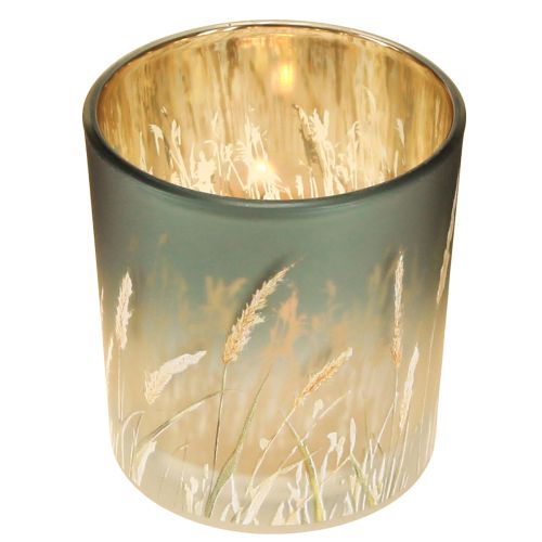 Article Lanterne décorative en verre avec motif d'herbe pour une ambiance chaleureuse, bleue, 8 cm, lot de 4.