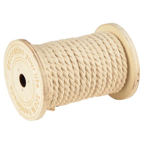 Floristik24 Cordon en coton cordon décoratif crème Ø5mm bobine en bois de 7m chacune 2 pièces