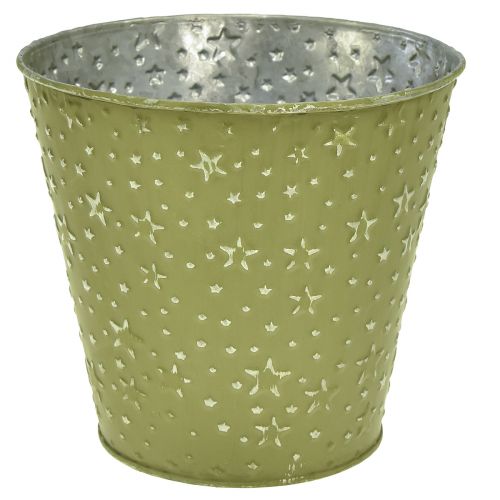 Pot de fleur jardinière métal étoiles vert argent Ø16cm