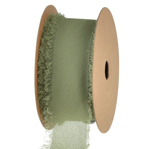 Ruban mousseline tissu vert olive frange ruban W40mm L15m