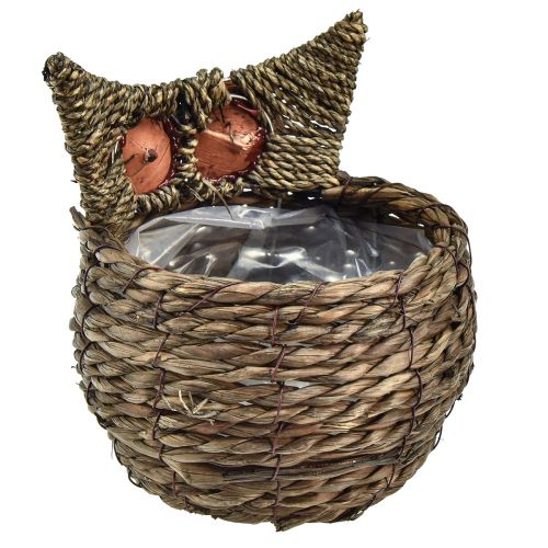 Article Cache-pot décoratif chouette paille gris-brun 16×11cm