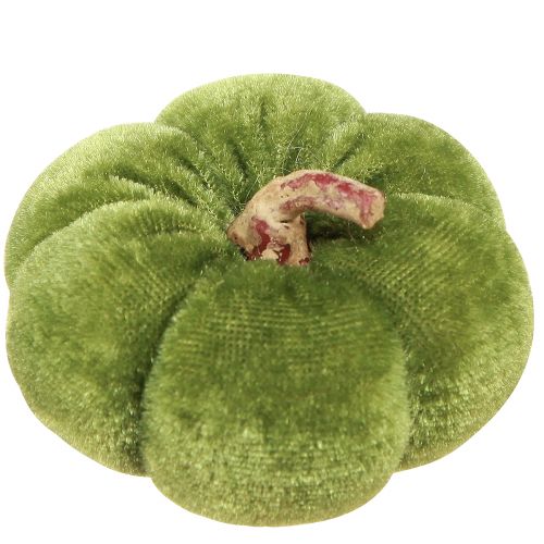 Article Citrouilles décoratives en tissu vert velouté Ø7cm H4,5cm 9 pièces