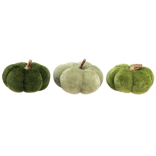 Article Citrouilles décoratives en tissu vert velouté Ø7cm H4,5cm 9 pièces